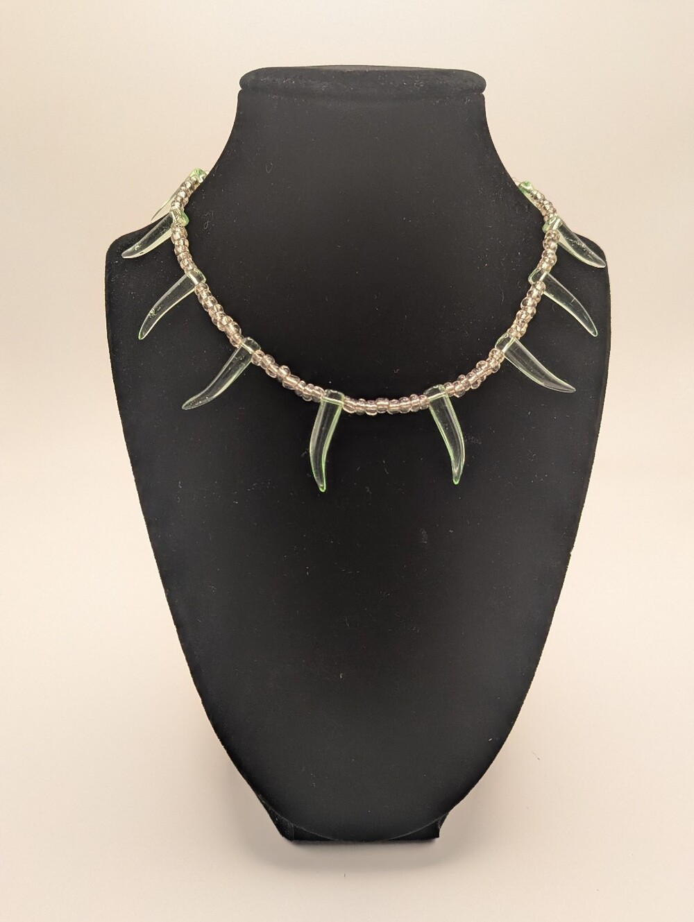 Handmade Glass Green Spike And Clear Beaded Choker Necklace